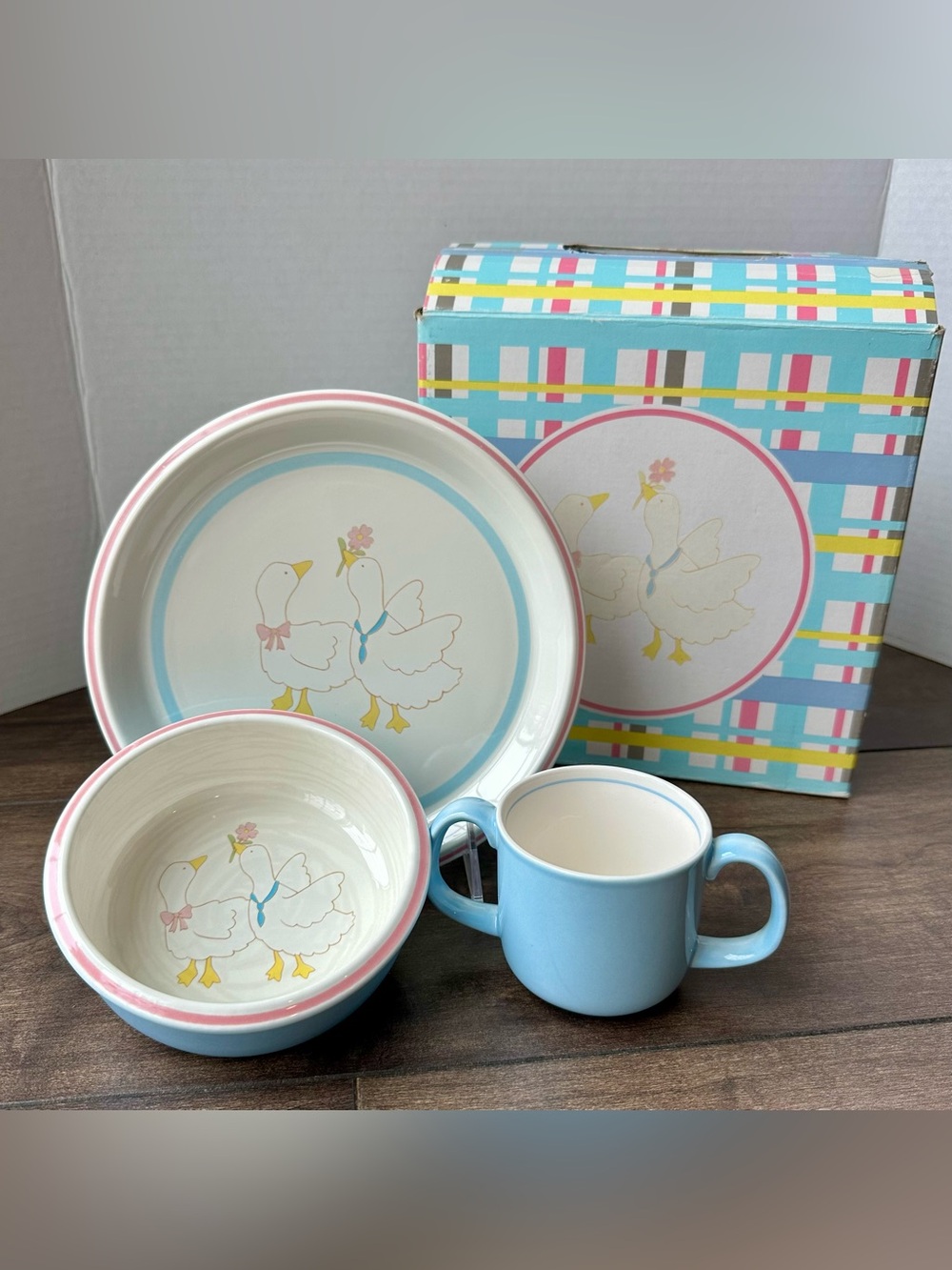 Vintage Mikasa "Feathered Friends" Swan 3-Piece Children's Dinnerware Set - Box